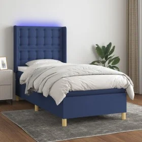 Cama box spring colchón y luces LED tela azul 100x200 cm de , Camas y somieres - Ref: Foro24-3139179, Precio: 359,56 €, Descu...