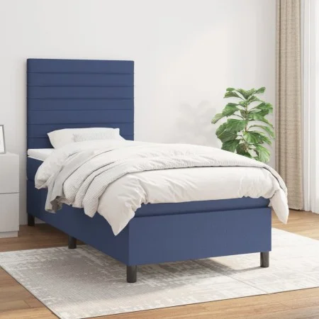 Box spring bed with blue fabric mattress 100x200 cm by , Beds and slatted bases - Ref: Foro24-3141839, Price: 360,24 €, Disco...