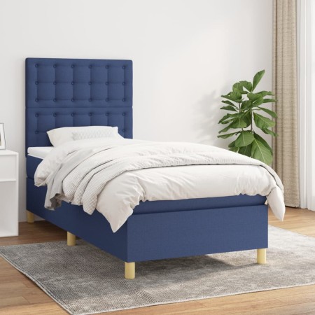 Cama box spring con colchón tela azul 100x200 cm de , Camas y somieres - Ref: Foro24-3142639, Precio: 350,79 €, Descuento: %