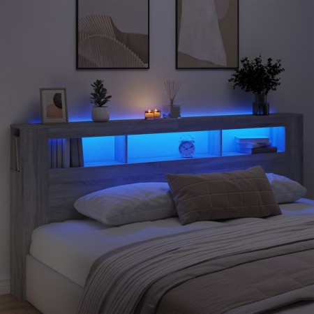 Cabecero LED madera ingeniería gris Sonoma 220x18,5x103,5 cm de , Cabeceros y pies de cama - Ref: Foro24-837377, Precio: 110,...