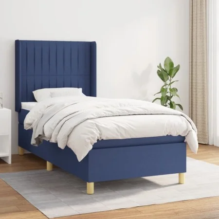 Box spring bed with blue fabric mattress 100x200 cm by , Beds and slatted bases - Ref: Foro24-3132135, Price: 345,96 €, Disco...