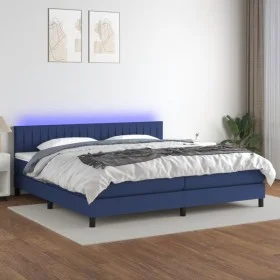 Cama box spring colchón y luces LED tela azul 200x200 cm de , Camas y somieres - Ref: Foro24-3133347, Precio: 582,09 €, Descu...