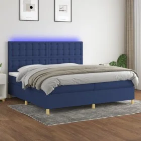 Box spring bed mattress and LED lights blue fabric 200x200 cm by , Beds and slatted bases - Ref: Foro24-3135787, Price: 644,1...