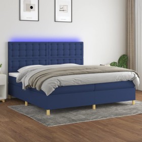 Cama box spring colchón y luces LED tela azul 200x200 cm de , Camas y somieres - Ref: Foro24-3135787, Precio: 668,68 €, Descu...