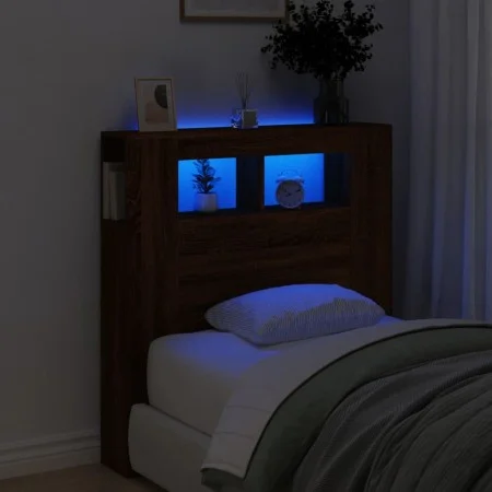 Cabecero LED madera ingeniería roble marrón 100x18,5x103,5 cm de , Cabeceros y pies de cama - Ref: Foro24-837336, Precio: 58,...