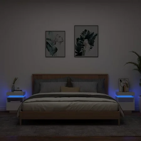 Mesitas de noche con luces LED 2 unidades blanco 40x39x48,5 cm de , Mesitas de noche - Ref: Foro24-836785, Precio: 97,11 €, D...