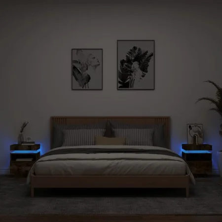 Bedside tables with LED lights 2 units smoked oak 40x39x48.5cm by , Nightstands - Ref: Foro24-836793, Price: 88,57 €, Discoun...