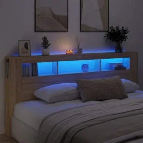 LED-Kopfteil aus Holzwerkstoff Sonoma-Eiche 220 x 18,5 x 103,5 cm von , Kopf- und Fußteile - Ref: Foro24-837374, Preis: 108,9...