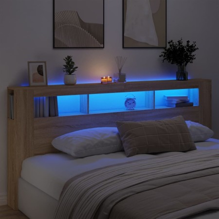 Cabecero LED madera ingeniería roble Sonoma 220x18,5x103,5 cm de , Cabeceros y pies de cama - Ref: Foro24-837374, Precio: 103...