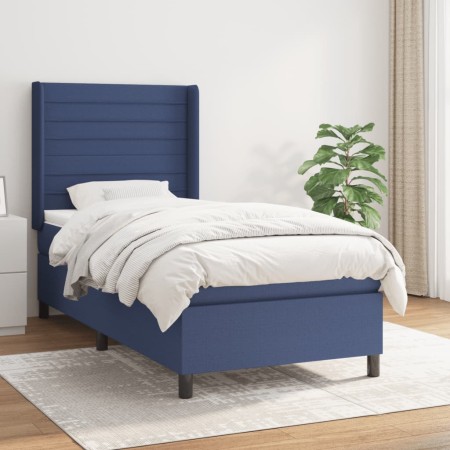 Cama box spring con colchón tela azul 100x200 cm de , Camas y somieres - Ref: Foro24-3131495, Precio: 382,82 €, Descuento: %
