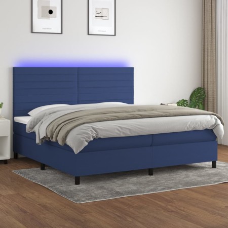 Cama box spring colchón y luces LED tela azul 200x200 cm de , Camas y somieres - Ref: Foro24-3134987, Precio: 688,67 €, Descu...