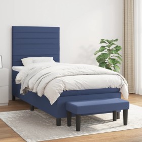 Cama box spring con colchón tela azul 100x200 cm de , Camas y somieres - Ref: Foro24-3136659, Precio: 404,42 €, Descuento: %