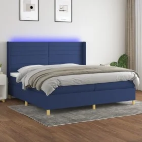 Box spring bed mattress and LED lights blue fabric 200x200 cm by , Beds and slatted bases - Ref: Foro24-3138987, Price: 668,5...
