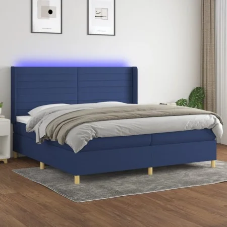 Box spring bed mattress and LED lights blue fabric 200x200 cm by , Beds and slatted bases - Ref: Foro24-3138987, Price: 668,5...