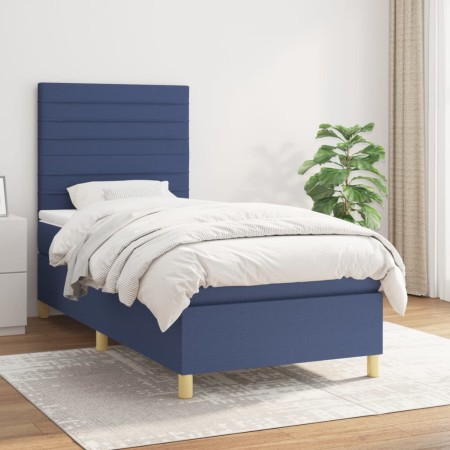 Cama box spring con colchón tela azul 100x200 cm de , Camas y somieres - Ref: Foro24-3142399, Precio: 353,19 €, Descuento: %