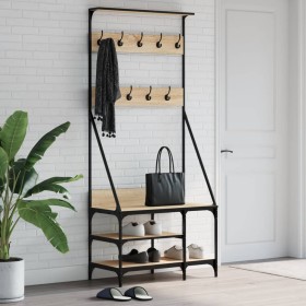 Perchero con zapatero roble Sonoma 80x40x184 cm de , Organizadores de vestidores y perchas de barra - Ref: Foro24-837863, Pre...