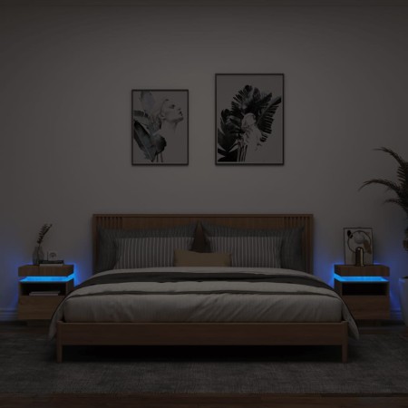 Mesitas de noche con luces LED 2 uds roble Sonoma 40x39x48,5 cm de , Mesitas de noche - Ref: Foro24-836789, Precio: 97,78 €, ...