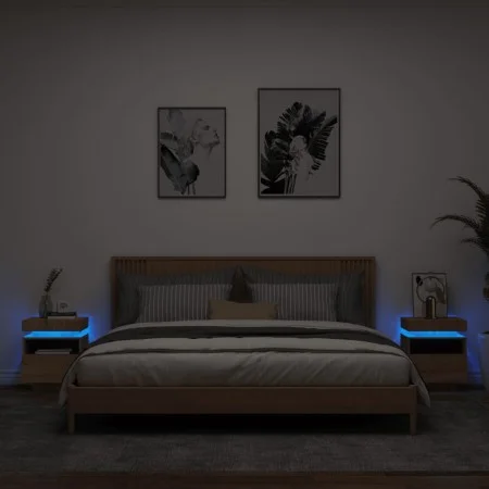 Mesitas de noche con luces LED 2 uds roble Sonoma 40x39x48,5 cm de , Mesitas de noche - Ref: Foro24-836789, Precio: 94,74 €, ...