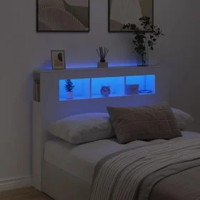 Cabecero con LED madera de ingeniería blanco 140x18,5x103,5 cm de , Cabeceros y pies de cama - Ref: Foro24-837344, Precio: 91...