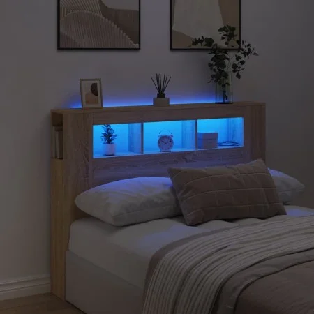 LED headboard engineered wood Sonoma oak 140x18.5x103.5 cm by , Headboards and footboards - Ref: Foro24-837346, Price: 68,86 ...