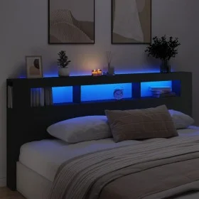 Headboard with LED black engineered wood 220x18.5x103.5 cm by , Headboards and footboards - Ref: Foro24-837373, Price: 96,03 ...
