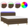 Cama box spring con colchón LED tela marrón oscuro 140x200 cm de , Camas y somieres - Ref: Foro24-3134040, Precio: 438,55 €, ...