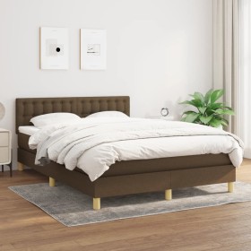 Cama box spring con colchón tela marrón oscuro 140x200 cm de , Camas y somieres - Ref: Foro24-3140940, Precio: 430,02 €, Desc...