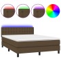 Cama box spring colchón luces LED tela marrón oscuro 140x190 cm de , Camas y somieres - Ref: Foro24-3133472, Precio: 441,57 €...