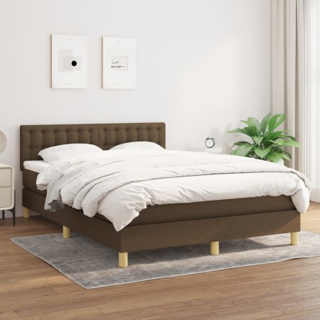 Cama box spring con colchón tela marrón oscuro 140x190 cm de , Camas y somieres - Ref: Foro24-3140932, Precio: 441,60 €, Desc...