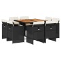 Set de comedor de jardín 9 pzas y cojines ratán sintético negro en Conjuntos de jardín | Comprar online en Foru.es