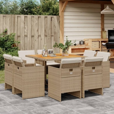 Set comedor de jardín 9 pzas con cojines ratán sintético beige en Conjuntos de jardín | Comprar online en Foru.es