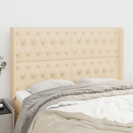 Cabecero con orejas de tela color crema 147x16x118/128 cm de , Cabeceros y pies de cama - Ref: Foro24-3119919, Precio: 158,15...