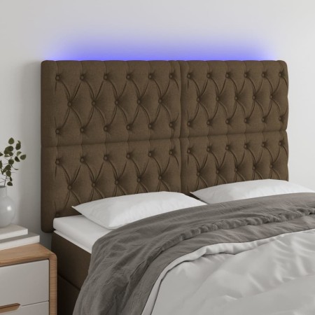 Cabecero con luces LED tela marrón oscuro 160x7x118/128 cm de , Cabeceros y pies de cama - Ref: Foro24-3122769, Precio: 156,9...