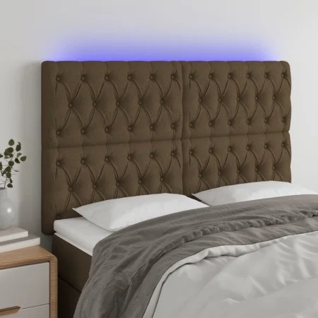 Headboard with LED lights dark brown fabric 160x7x118/128 cm by , Headboards and footboards - Ref: Foro24-3122769, Price: 153...