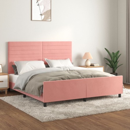 Estructura de cama con cabecero de terciopelo rosa 160x200 cm de , Camas y somieres - Ref: Foro24-3125829, Precio: 212,17 €, ...