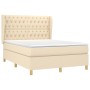 Cama box spring con colchón tela color crema 140x190 cm de , Camas y somieres - Ref: Foro24-3128762, Precio: 537,46 €, Descue...