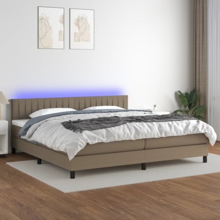 Cama box spring colchón y luces LED tela gris taupe 200x200 cm de , Camas y somieres - Ref: Foro24-3133345, Precio: 627,19 €,...