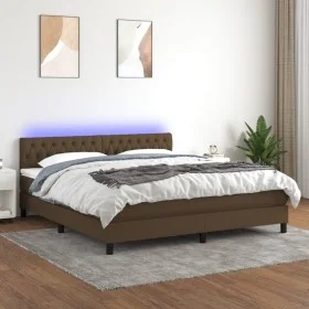 Cama box spring colchón luces LED tela marrón oscuro 160x200cm de , Camas y somieres - Ref: Foro24-3133408, Precio: 517,26 €,...