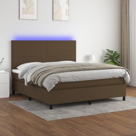 Cama box spring colchón luces LED tela marrón oscuro 180x200cm de , Camas y somieres - Ref: Foro24-3134736, Precio: 594,91 €,...