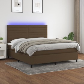 Cama box spring colchón luces LED tela marrón oscuro 160x200cm de , Camas y somieres - Ref: Foro24-3134968, Precio: 562,38 €,...