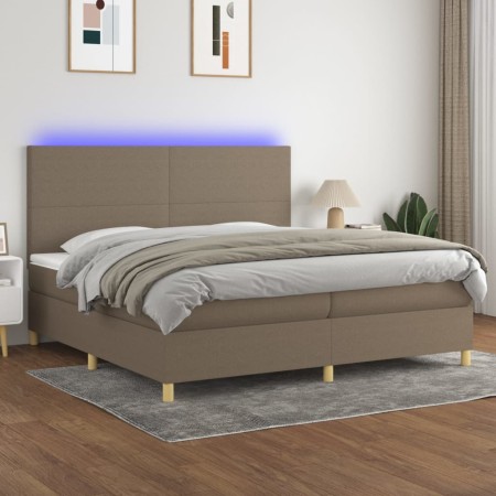Cama box spring colchón y luces LED tela gris taupe 200x200 cm de , Camas y somieres - Ref: Foro24-3135305, Precio: 744,44 €,...