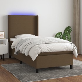 Cama box spring colchón y luces LED tela marrón oscuro 90x200cm de , Camas y somieres - Ref: Foro24-3138128, Precio: 351,06 €...
