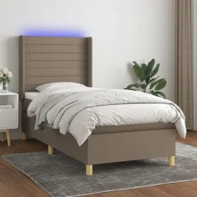 Cama box spring colchón y luces LED tela gris taupe 100x200 cm de , Camas y somieres - Ref: Foro24-3138937, Precio: 369,34 €,...