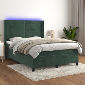 Cama box spring colchón y LED terciopelo verde oscuro 140x200cm de , Camas y somieres - Ref: Foro24-3139628, Precio: 512,76 €...