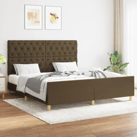 Bed frame with headboard in brown fabric 160x200 cm by , Beds and slatted bases - Ref: Foro24-3125311, Price: 264,45 €, Disco...