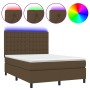 Cama box spring colchón luces LED tela marrón oscuro 140x200cm de , Camas y somieres - Ref: Foro24-3135200, Precio: 511,13 €,...