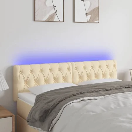Cabecero con LED de tela color crema 144x7x78/88 cm de , Cabeceros y pies de cama - Ref: Foro24-3121951, Precio: 81,94 €, Des...