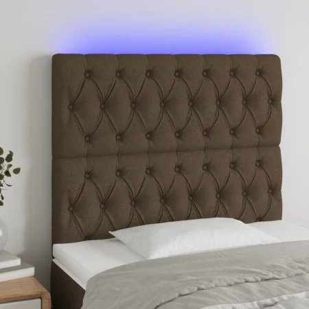 Headboard with LED lights dark brown fabric 90x7x118/128 cm by , Headboards and footboards - Ref: Foro24-3122745, Price: 87,0...