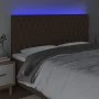 Cabecero con luces LED tela marrón oscuro 200x7x118/128 cm de , Cabeceros y pies de cama - Ref: Foro24-3122785, Precio: 177,0...