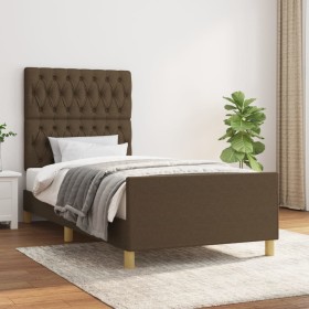 Estructura de cama con cabecero de tela marrón oscuro 90x200 cm de , Camas y somieres - Ref: Foro24-3125271, Precio: 156,61 €...